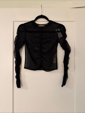 Abercrombie and Fitch Black Ruched Mesh Long-Sleeve Top NWT